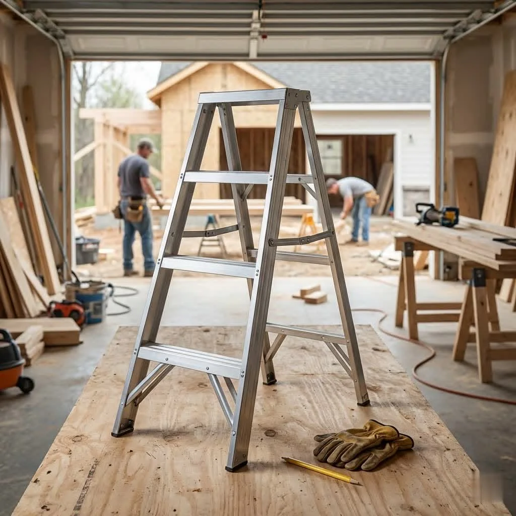 Person using a 12 ft step ladder to reach a high ceiling