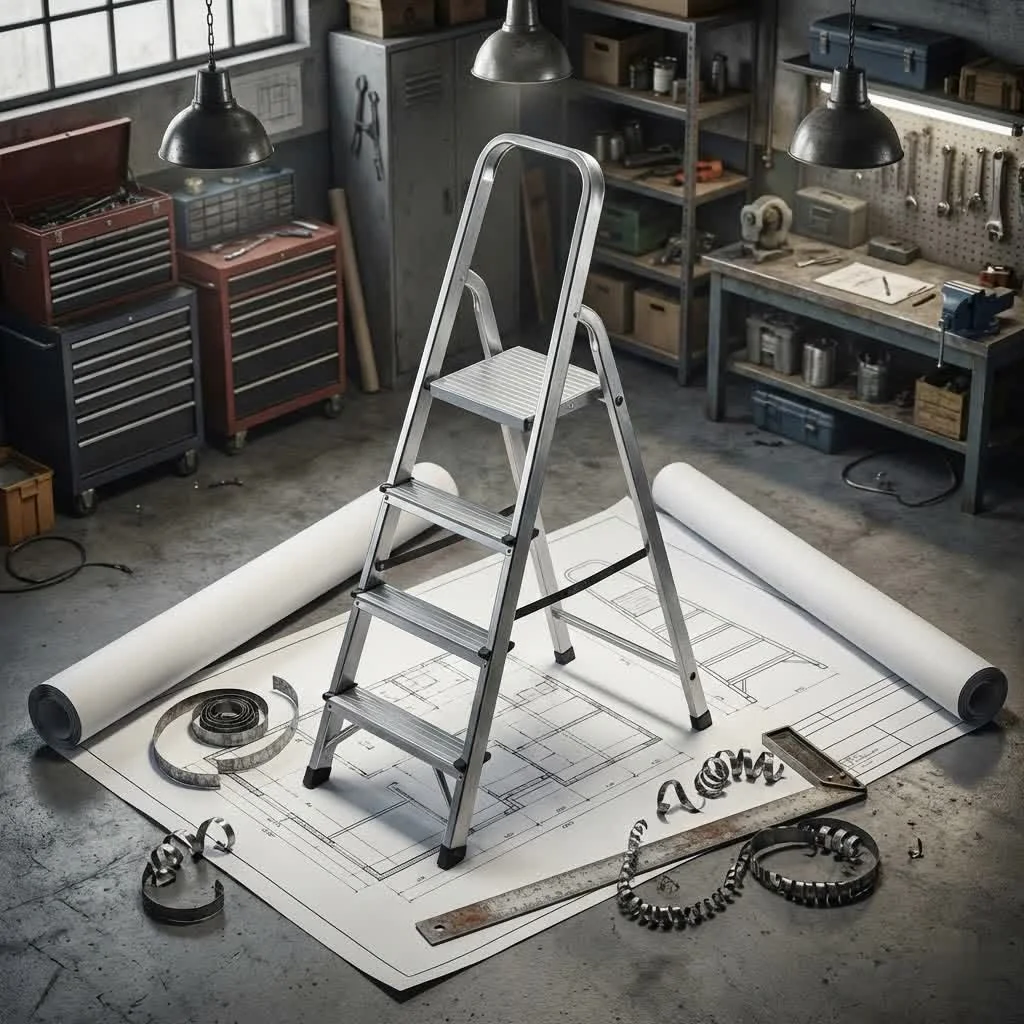 Person standing on a step ladder to paint a wall