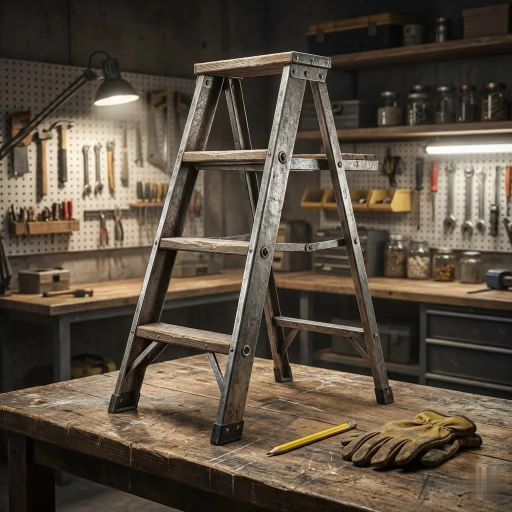Person using a step ladder to reach a high shelf