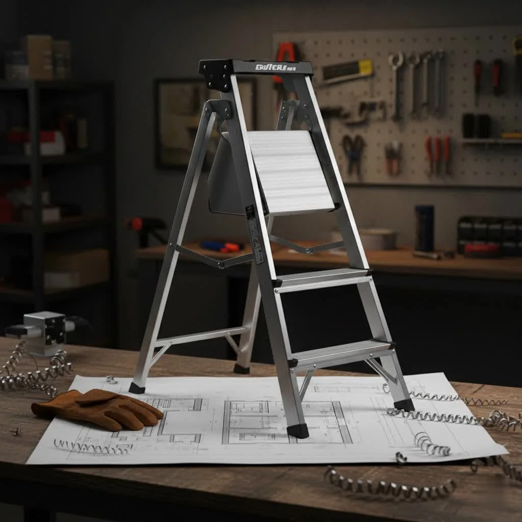 Person using a 12-foot step ladder for home improvement