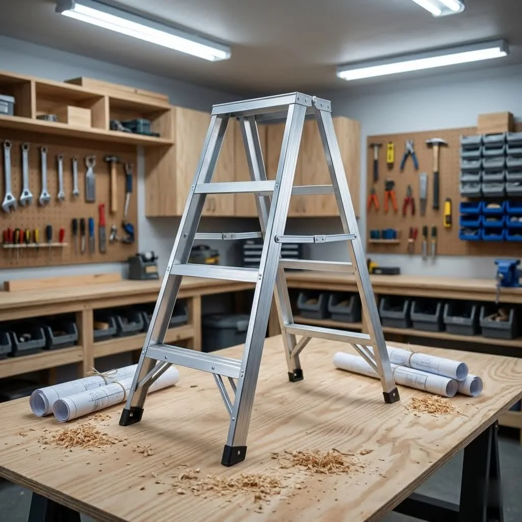 Person standing on a step ladder to reach a high shelf